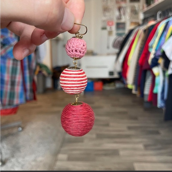 Pink and red striped beaded earrings #boho japanese inspired earrings - Picture 2 of 4